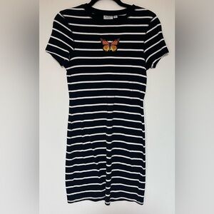 Mighty Fine Black an White Knit Dress with Embroidered Butterfly Size Small